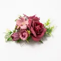 Floral hair comb with deep red roses and purple flowers on silver metal teeth - FS01-3 Red