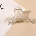 Macro view of transparent iridescent hair claw clip with twisted aurora design detail - Transparent AB Twist Hair Claw