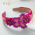 Cerchietto barocco con cristalli e ricami fatti a mano con fiori di strass rosa acceso - Rosa Rosso