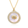 Collana dorata con ciondolo occhio del diavolo circolare, pietra blu e zirconi bianchi - Stile Occhio del Diavolo in Madreperla Tonda (F189)