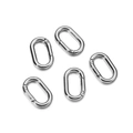 Close-up of five silver oval spring o-rings with side-push opening for bag accessories - 5 Pieces/Pack (25x12mm) / White Gold