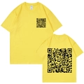 Harajuku style yellow short sleeve T-shirt featuring creative QR code print designs - Yellow