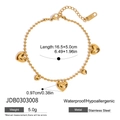 18K gold plated stainless steel beaded bracelet featuring five heart charms and lobster clasp - Gold Heart Bead Bracelet(JDB0303008)