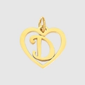 Polished gold heart charm pendant featuring a central letter D cutout for jewelry making - Letter D / Steel