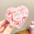 Pink ruffled hair ties for girls in a clear heart-shaped gift box with rainbow sticker - Light Pink (50Pcs Boxed)