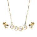 Set di gioielli in acciaio inossidabile dorato con collana e orecchini a lobo con strass - Bianco (KS193683-KD)