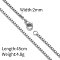 Collana a catena box in acciaio inossidabile argento da 2mm con chiusura a moschettone - Catena a Scatola (Argento 45cm) / Larghezza 2mm