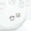 Silver micro-pave heart zircon spacer bead for DIY jewelry making, front and side view - 8mm / White Gold