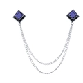 Fashionable collar chain with purple square crystals and double layered silver tassels - Navy Blue (Silver Base)