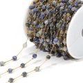 Blue natural stone beads on gold-plated stainless steel chain jewelry making accessory - 0.8mm Gold Chain 4.5mm Blue Gradient Beads