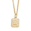 Gold plated necklace with crystal square pendant featuring a bold letter W center - Letter W