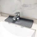 Grey silicone kitchen faucet draining mat installed on a white marble vanity sink countertop - Silicone / Small Gray