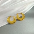 Thick golden hoop earrings with irregular twisted texture and glossy finish - Thickened Round Segmented Twisted Texture Style (EH284)