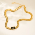 18k gold plated snake chain bracelet with black rectangular pendant and clear crystal - 41+5cm / Black Necklace