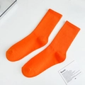 Neon orange ribbed cotton crew socks for women featuring high elastic athletic style - One Size / Orange