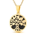 Golden stainless steel necklace with round Tree of Life pendant and black enamel finish - Gold Black Base Hollow Tree Of Life Style (KP49253-K)