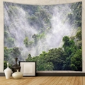 Detail of misty forest tapestry with sunbeams hanging in a minimalist living room - Gt250018 / 73X95CM (Brushed Fabric)