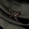 Detail of gothic butterfly ring with melting metal texture and dark red enamel finish - Adjustable Open / Dark Metal Deep Red Enamel Butterfly (JZ4417)