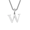 Polished silver stainless steel necklace with letter W pendant and box chain - W-Silver