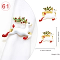 White enamel reindeer Christmas napkin ring with red accents and green antlers - White Reindeer Style 61