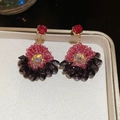 Detailed macro view of vintage court style earrings with red gemstones and purple sequins - Silver Pin - Red - Vintage Court Sequin (24#)