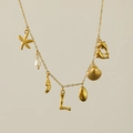 18k gold plated starfish and shell necklace with letter L pendant and freshwater pearl - Letter L