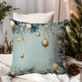 Modern Christmas pillow case with golden ornaments and pine leaves on light blue fabric - TQDS68-8(Ice Blue Minimalist Luxury)
