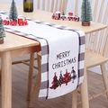 Cotton linen Christmas table runner with Merry Christmas print and red plaid borders - No.02 White Plaid Edge Christmas Tree