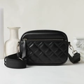 Classic black quilted crossbody bag with wide strap and gold hardware accents - Black
