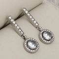 Silver double-layer round drop earrings with sparkling rhinestones and cubic zirconia - Steel Color Round