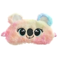 Detailed view of colorful plush koala sleep mask with pink elastic band on white background - Colorful Koala