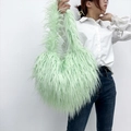 Furry heart-shaped mint green crossbody bag with long faux sheepskin wool texture - Light Green