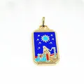 Macro detail of gold-plated Tarot The Star pendant with blue enamel inlay finish - Star Goddess - Blue (Pendant Only)