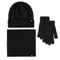 Winter 3-piece knitted set in black featuring thick beanie hat, scarf, and warm gloves - HX350 Neck Gaiter Set Black