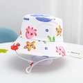 Kids cotton bucket hat with colorful ocean animal prints and adjustable windproof strap - White-Ocean World