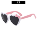Lunettes de soleil cœur pour enfants avec monture blanche et nœud rose mignon - C5-Monture Blanche Verre Gris