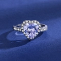 Elegant heart-shaped ring with purple high carbon diamond and pave set stones - Ljz-131 / Adjustable Open