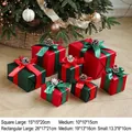 Christmas gift box set in red and green with pine cones and silk ribbons for holiday decor - Red + Green with Decoration/7-Piece Set