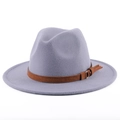 Classic light purple felt jazz fedora with brown leather band and metallic buckle - Light Gray