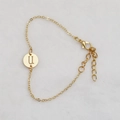 Golden chain bracelet with letter U initial round pendant and adjustable clasp - Gold U
