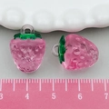 Pink resin strawberry charm for DIY jewelry with green leaf and measuring ruler - Transparent Pink Acrylic Strawberry (22166)