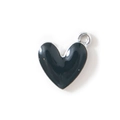 DIY cartoon heart charm with black enamel finish and silver metal edge for jewelry - Black Silver Plated