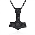 Collana da uomo martello di Thor Mjolnir in acciaio inossidabile nero opaco - Nero Opaco (Senza Catena A0519)
