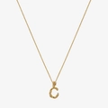 Detailed view of golden letter C pendant with hammered texture and tiny white crystals - 925 Silver / Gold - Letter C