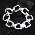 Bracelet à maillons géométriques épais en argent sterling S925 brillant pour femme - Argenté