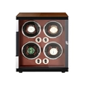 Automatic watch winder for 4 watches in dark wood grain and black piano lacquer finish - 4 Slots / Walnut Lacquer & Red PU