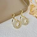 Elegant gold drop earrings with twisted metal lines and micro-pave crystal ring detail - 39# Diamond-encrusted Teardrop-shaped Ear Hooks