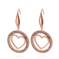 Pendientes de corazón en oro rosa con cristales brillantes y diseño circular sencillo - Oro Rosa (KE79906-GC)