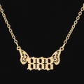 Collier en acier inoxydable doré avec pendentif chiffre ange 888 et ailes - 888 / Or