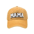Dettaglio del ricamo MAMA su un berretto da baseball vintage in cotone giallo lavato - Adulto MAMA Berretto da Baseball / Giallo